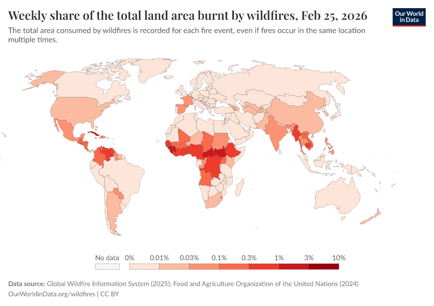 A thumbnail of the "Weekly share of the total land area burnt by wildfires" chart